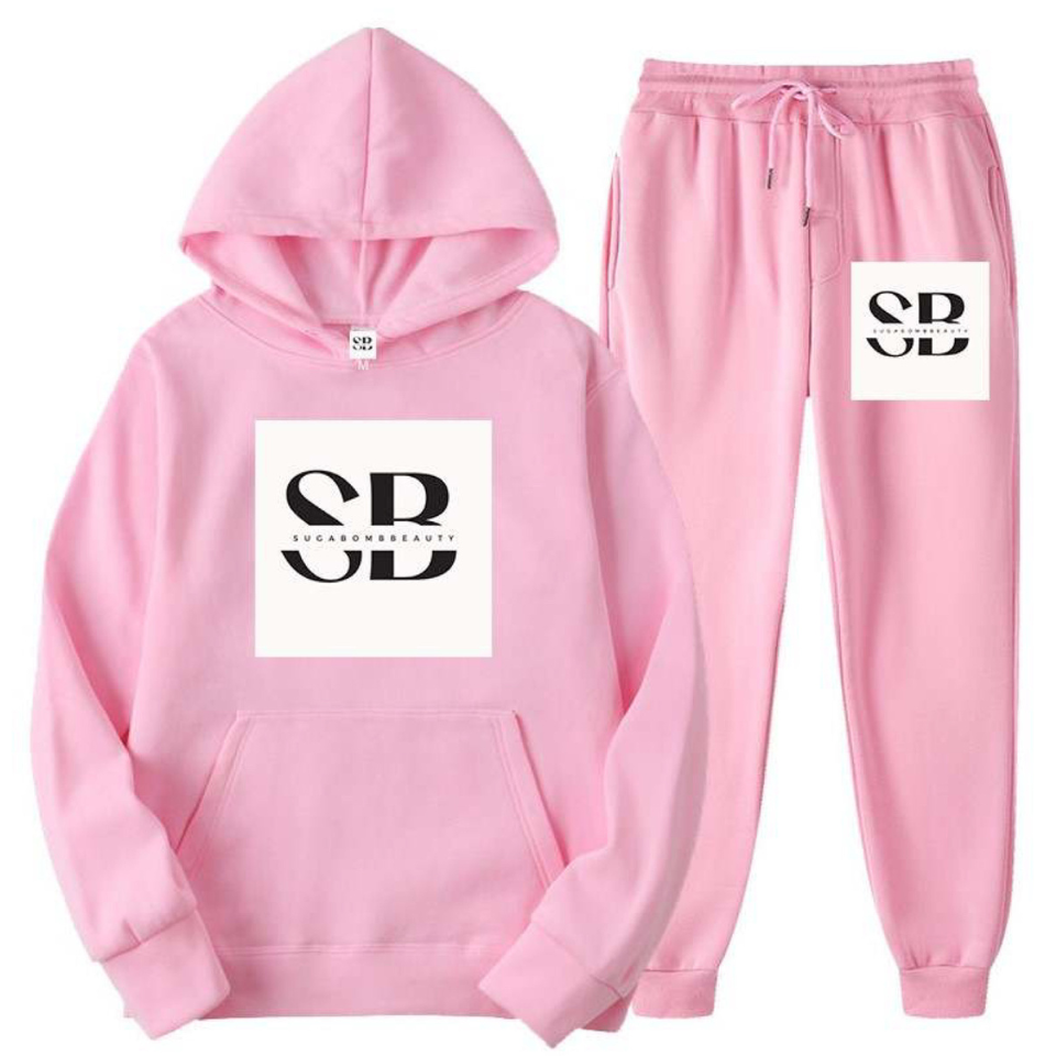 SugaBomb Pink Jogger Set (White & Black Logo)